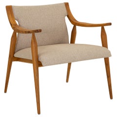 Mince Armchair Featuring Curved Arms, Spindle Legs & Oatmeal Linen Fabric