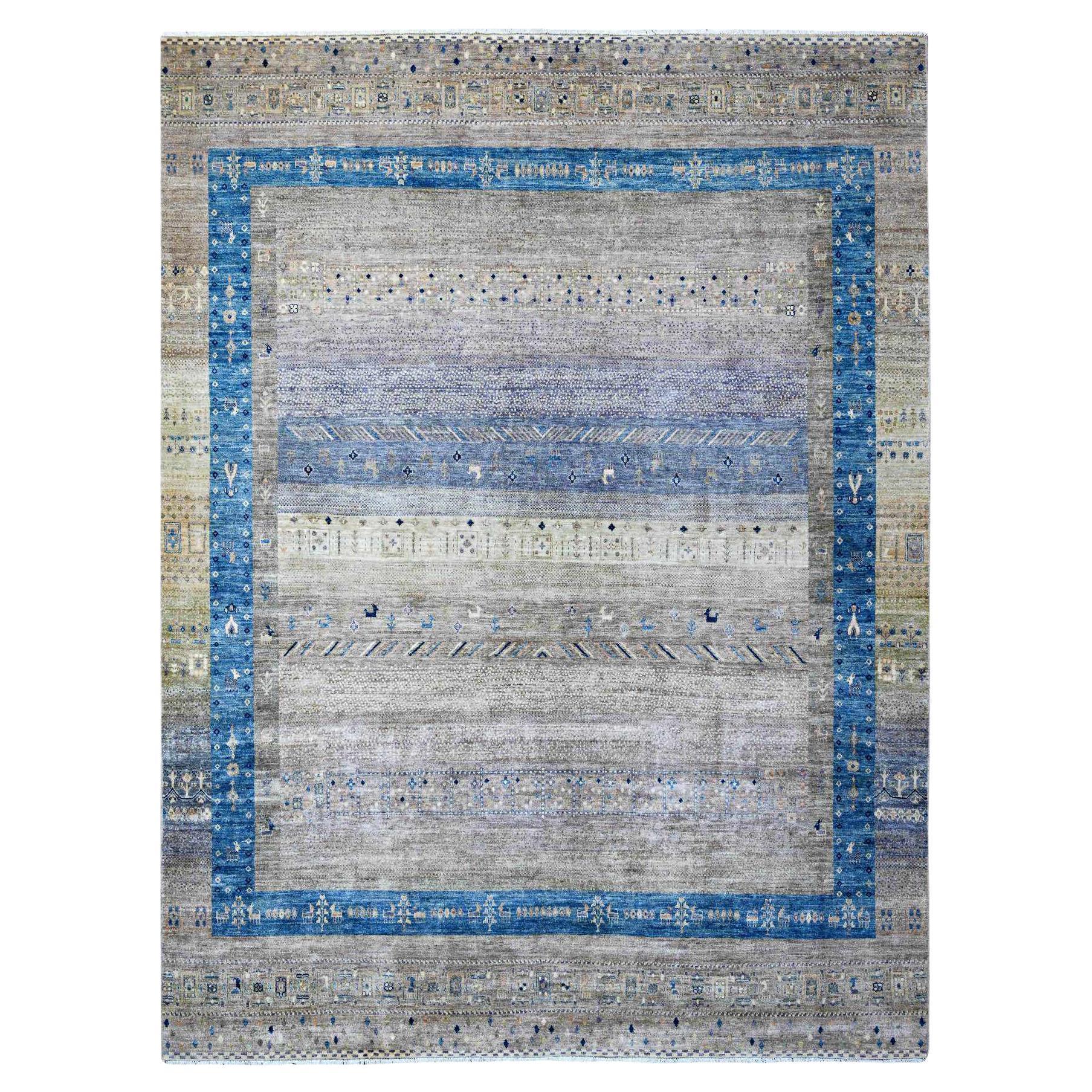 Mindful Gray Fine Kashkuli Gabbeh Hand Knotted Wool Oriental Rug 9'1" x 11'8"