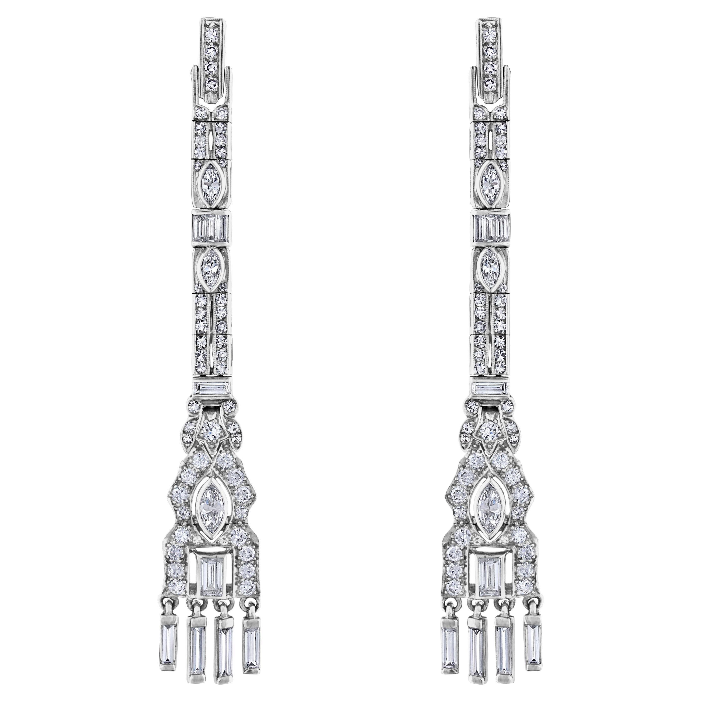 Mindi Mond 3.03 Carat Diamond Art Deco Style Platinum Dangle Earrings