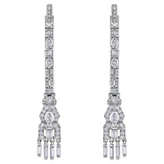 Mindi Mond Boucles d'oreilles pendantes en platine de style Art déco avec diamants de 3,03 carats