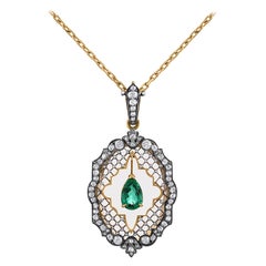 Mindi Mond AGL Certified 2.31 Carat Colombian Emerald Diamond Victorian Pendant