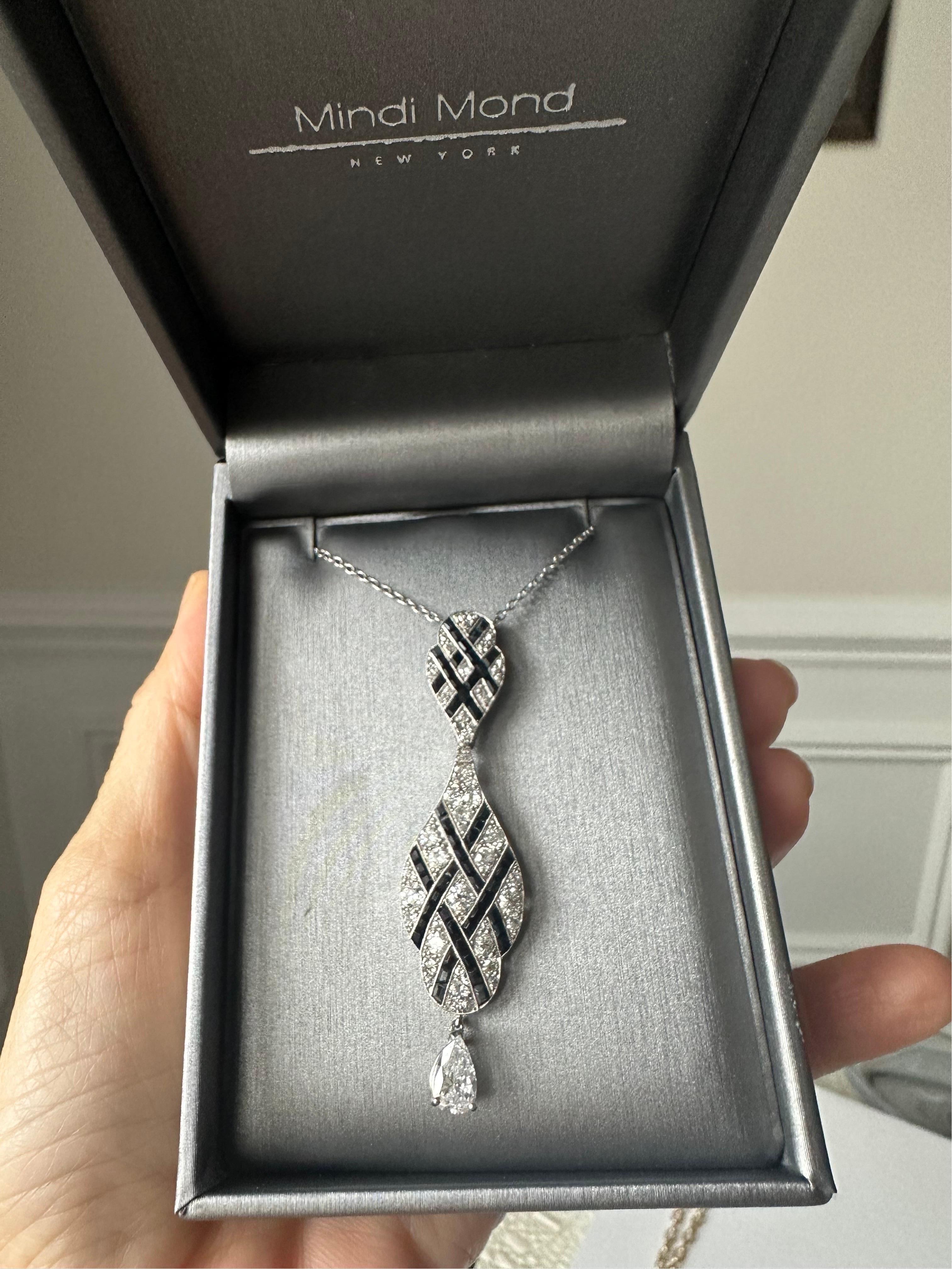 Mindi Mond Kunst  Einzigartige Halskette aus Platin mit geometrischem Diamant-Onyx im Deko-Stil  (Art déco) im Angebot