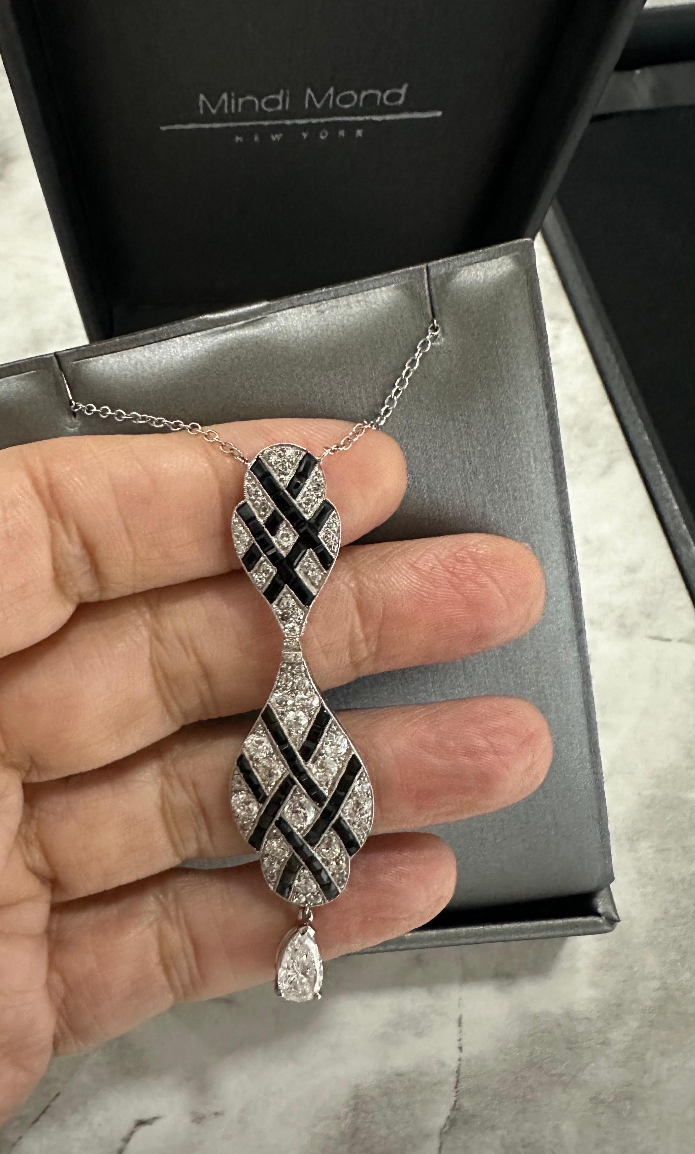 Old European Cut Mindi Mond Art  Deco Platinum Geometric Diamond Onyx One Of A Kind Necklace  For Sale