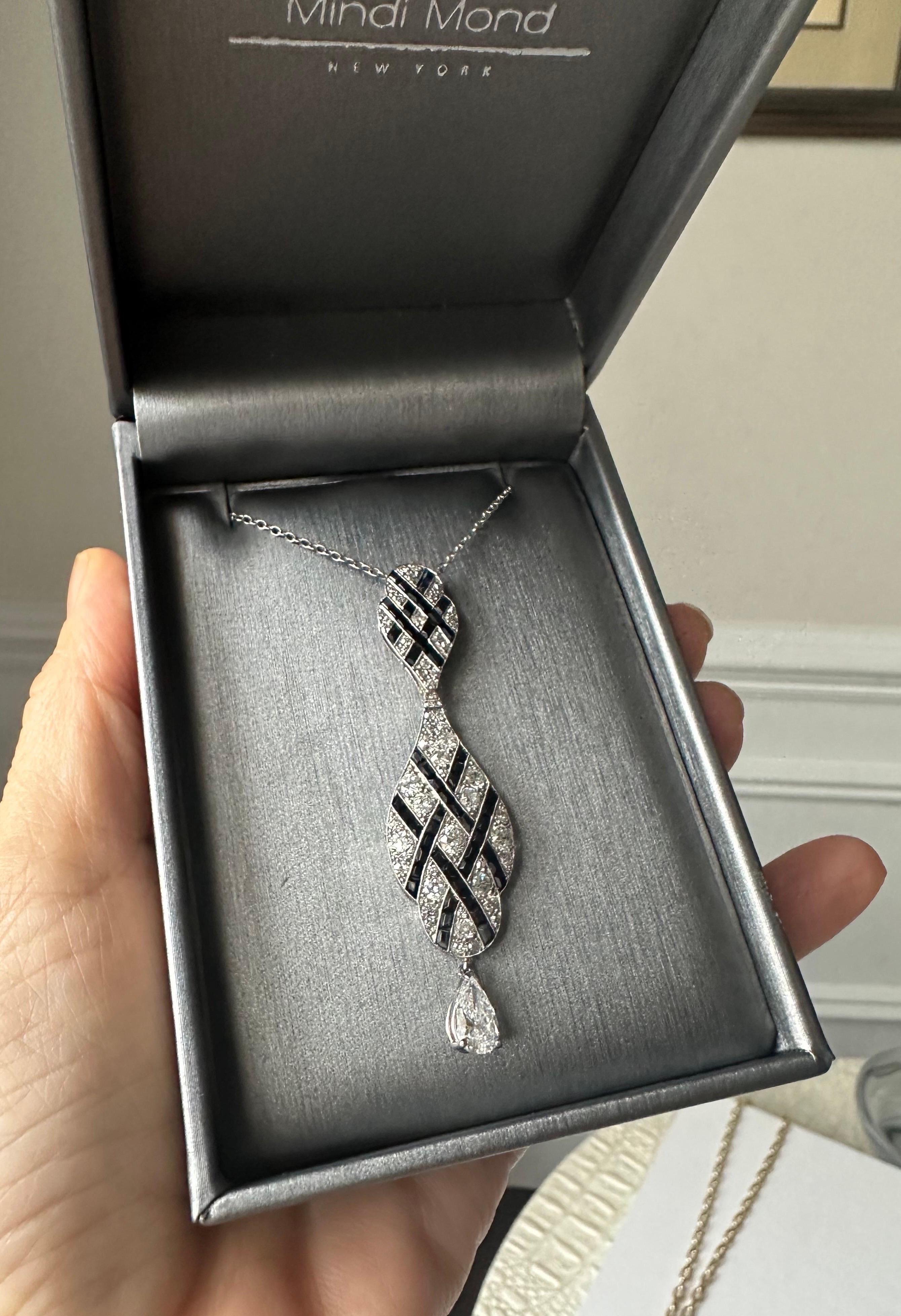 Mindi Mond Kunst  Einzigartige Halskette aus Platin mit geometrischem Diamant-Onyx im Deko-Stil  im Zustand „Gut“ im Angebot in New York, NY