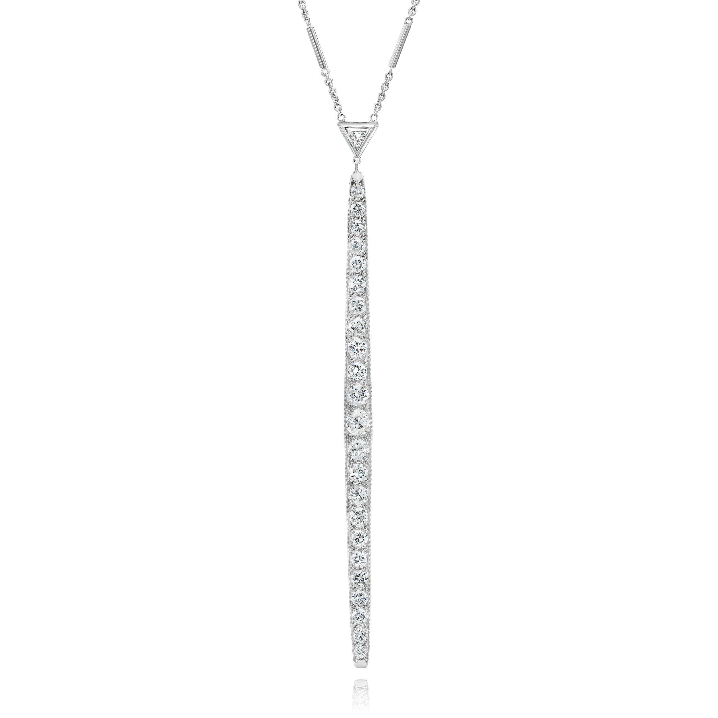Platinum diamond Bar, approximately 2.75+ carats of Old-Mine Diamonds. (original setting, Diamonds can not be removed to weigh) Small Trillion/Shield Diamond set in 18k; attached to a bar/link alternating Art Deco 18k Gold chain (great clasp). Total