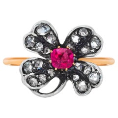Mindi Mond Circa 1880s Ruby Rose Cut Diamond Gold Silver Ring