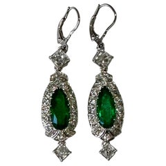 Mindi Mond Colombian Emerald and French Diamond Platinum Drop Earrings
