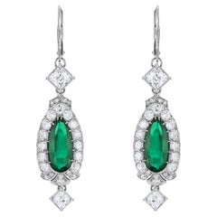 Antique Mindi Mond Colombian Emerald and French Diamond Platinum Drop Earrings
