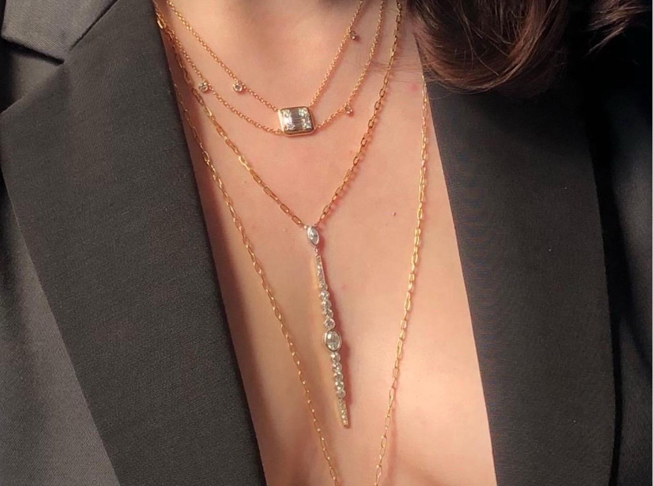 Art Deco Mindi Mond Diamond Marquise Bar Pendant Necklace For Sale