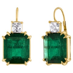 Mindi Mond Colombian Emerald and French Cut Diamond Sheri Drop 18k Gold Earrings