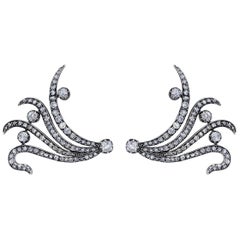 Mindi Mond Pendentifs d'oreille à ailettes en argent et or, avec diamant de 7,60 carats, de style édouardien