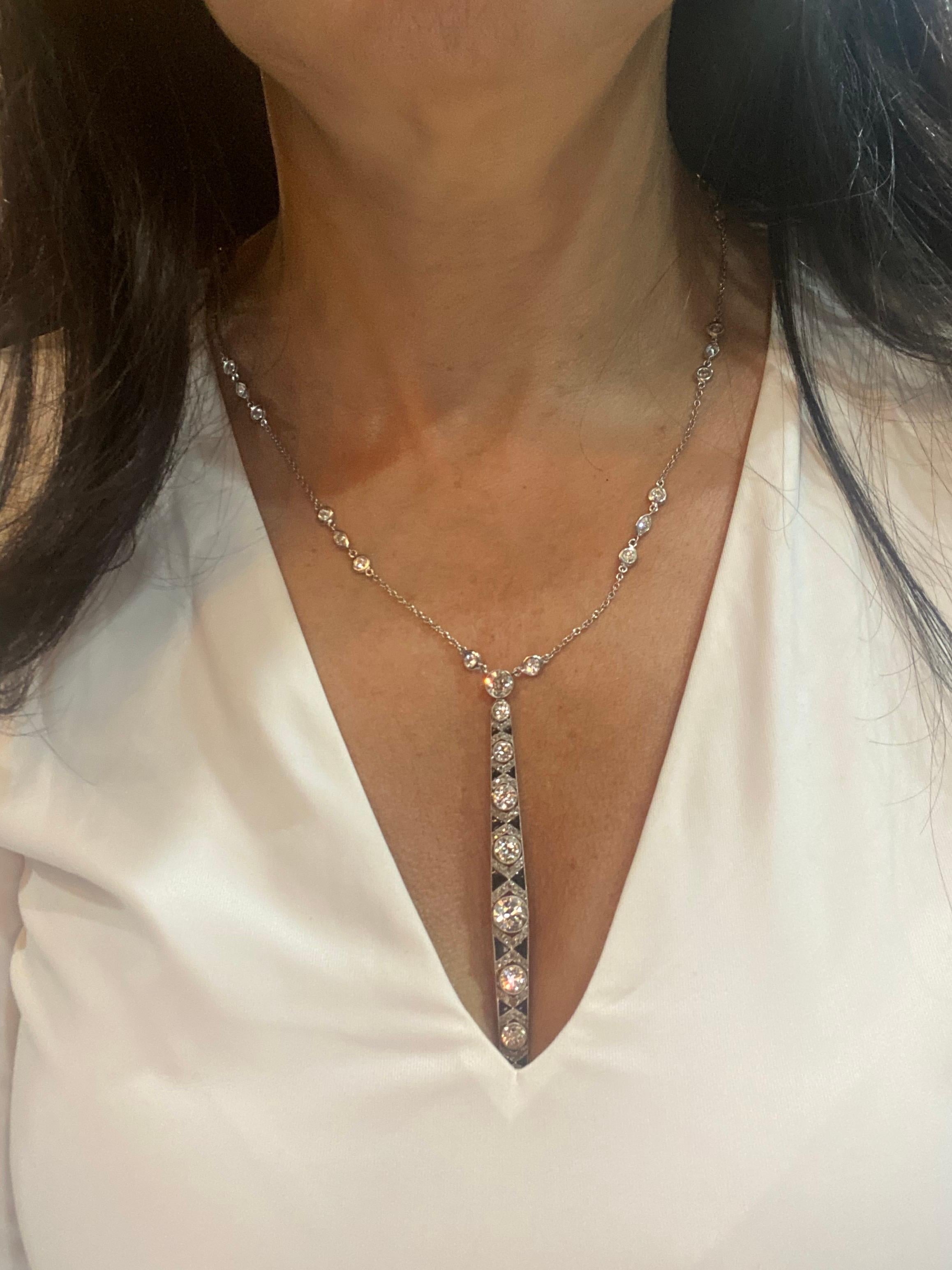 Old European Cut Mindi Mond NY 8.32 Carat Diamond Onyx Art Deco Style One Of-A- Kind Necklace  