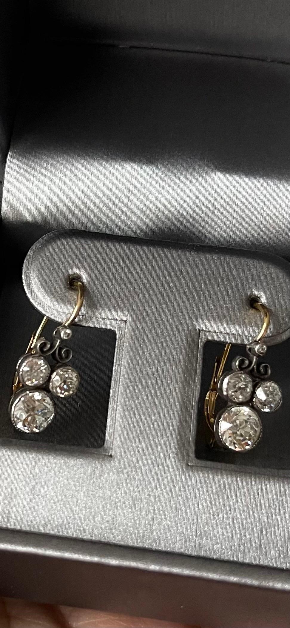 Mindi Mond Old European Diamond Silver Gold Drops In Excellent Condition In New York, NY