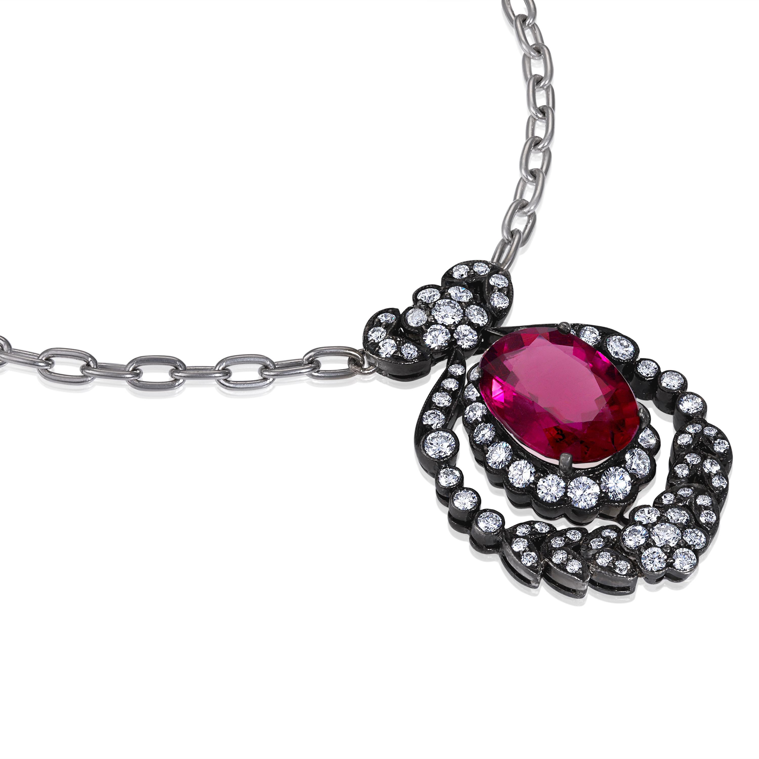 Mindi Mond Rubellite and Diamond Pendant Necklace In Excellent Condition For Sale In New York, NY