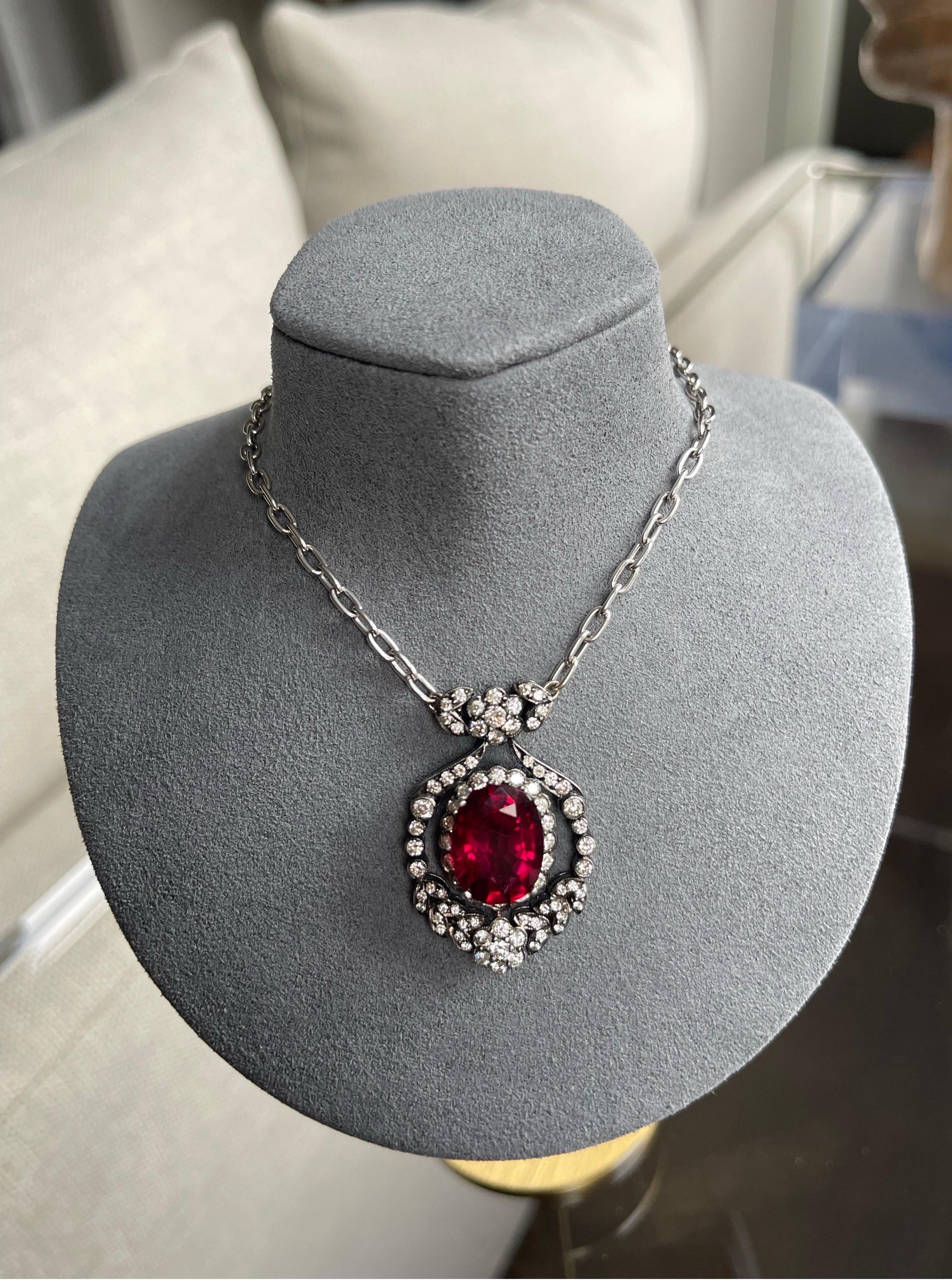 Mindi Mond Rubellite and Diamond Pendant Necklace For Sale 1