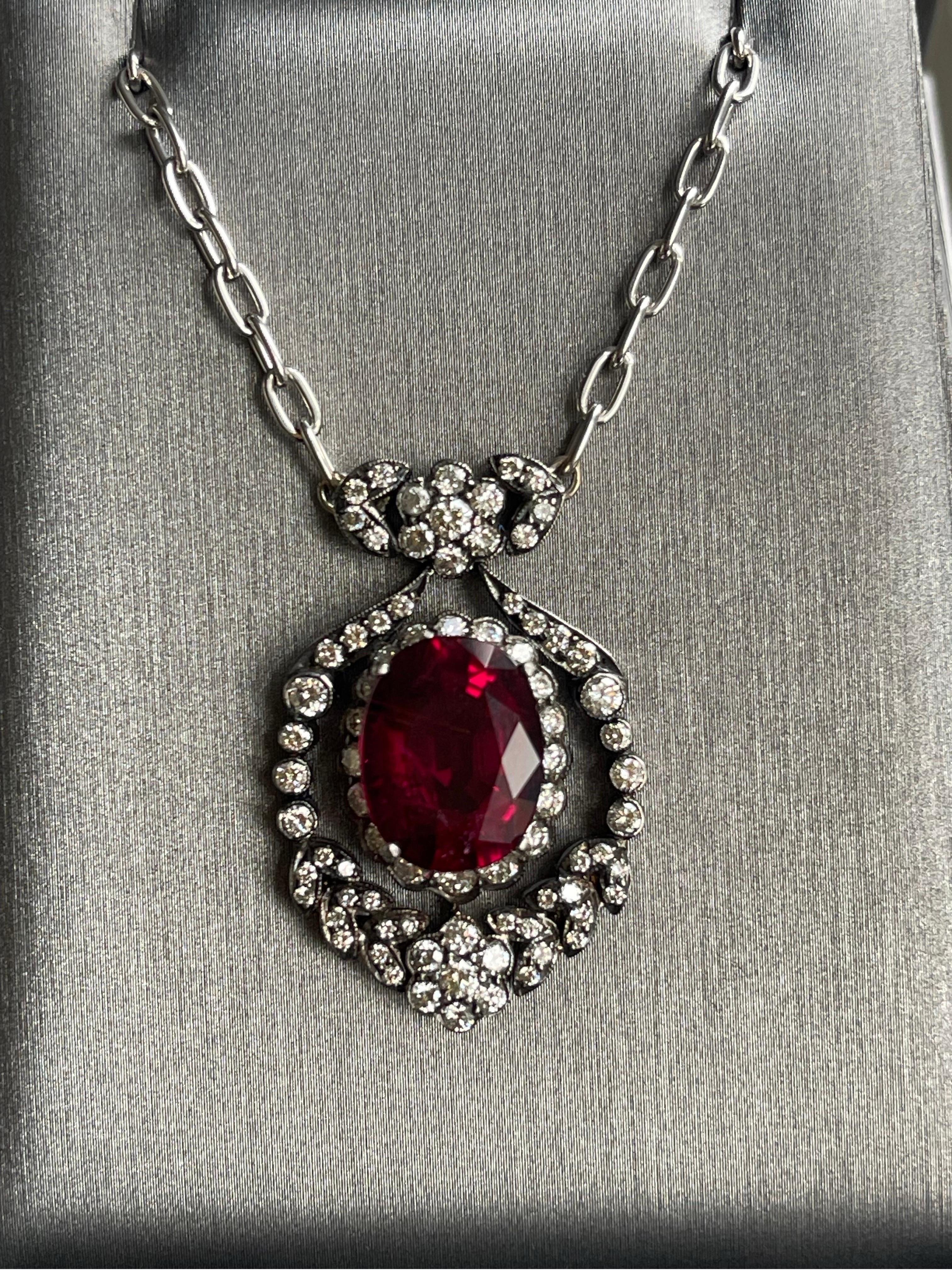 Mindi Mond Rubellite and Diamond Pendant Necklace For Sale 3