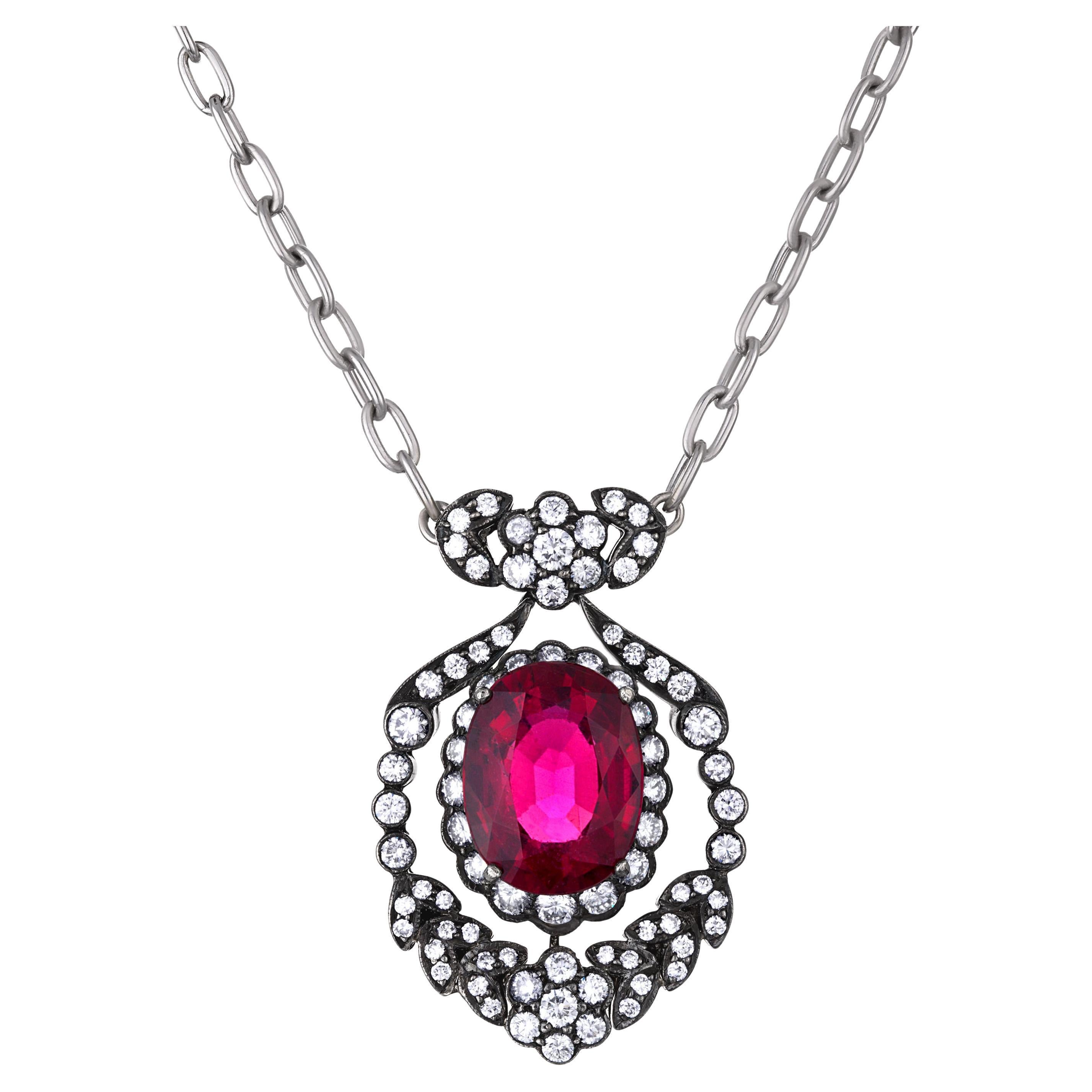 Mindi Mond Rubellite and Diamond Pendant Necklace For Sale