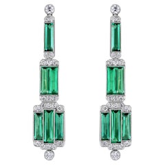 Mindi Mond Towering Step Colombian Emerald Diamond Platinum Chandelier Earrings