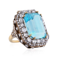 Mindi Mond Victorian 17.61 Carat Aquamarine Diamond Silver Gold Ring