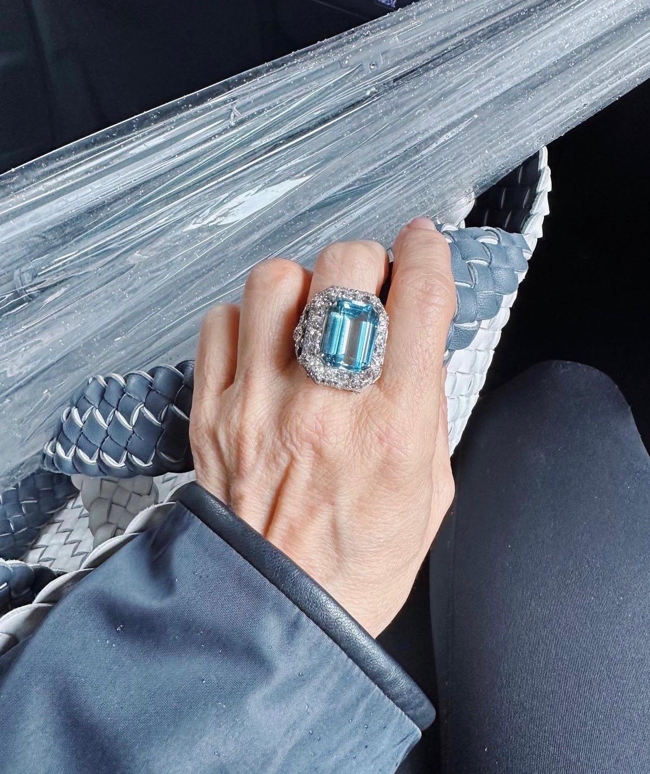 Mindi Mond Victorian 17.61 Carat Aquamarine Diamond Silver Gold Ring In Good Condition For Sale In New York, NY
