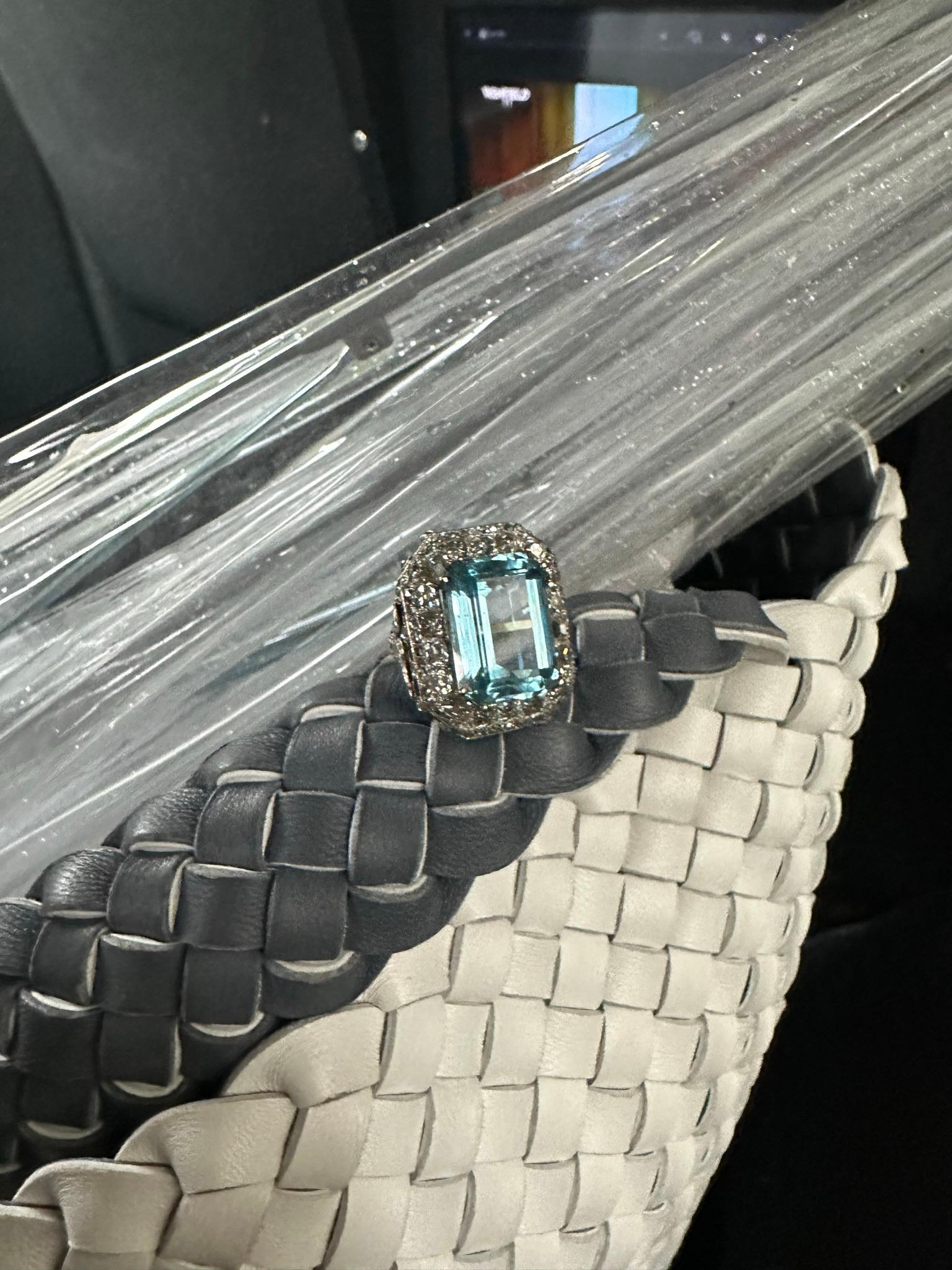 Mindi Mond Victorian 17.61 Carat Aquamarine Diamond Silver Gold Ring For Sale 1