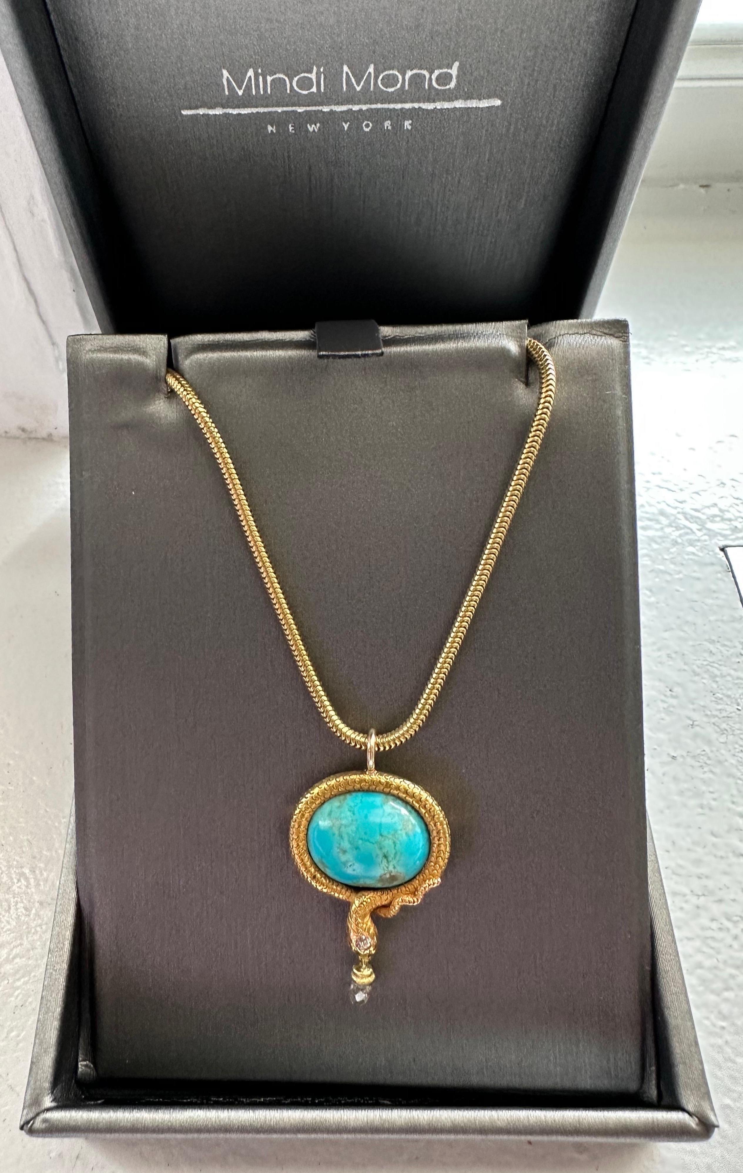 From our Reconceived Collection….
An original Victorian Circa 1880’s textured gold turquoise brooch has been reimagined for contemporary wear. The briolette diamond dangling catches your eye from every direction. Hanging if from a 14k yellow gold 18