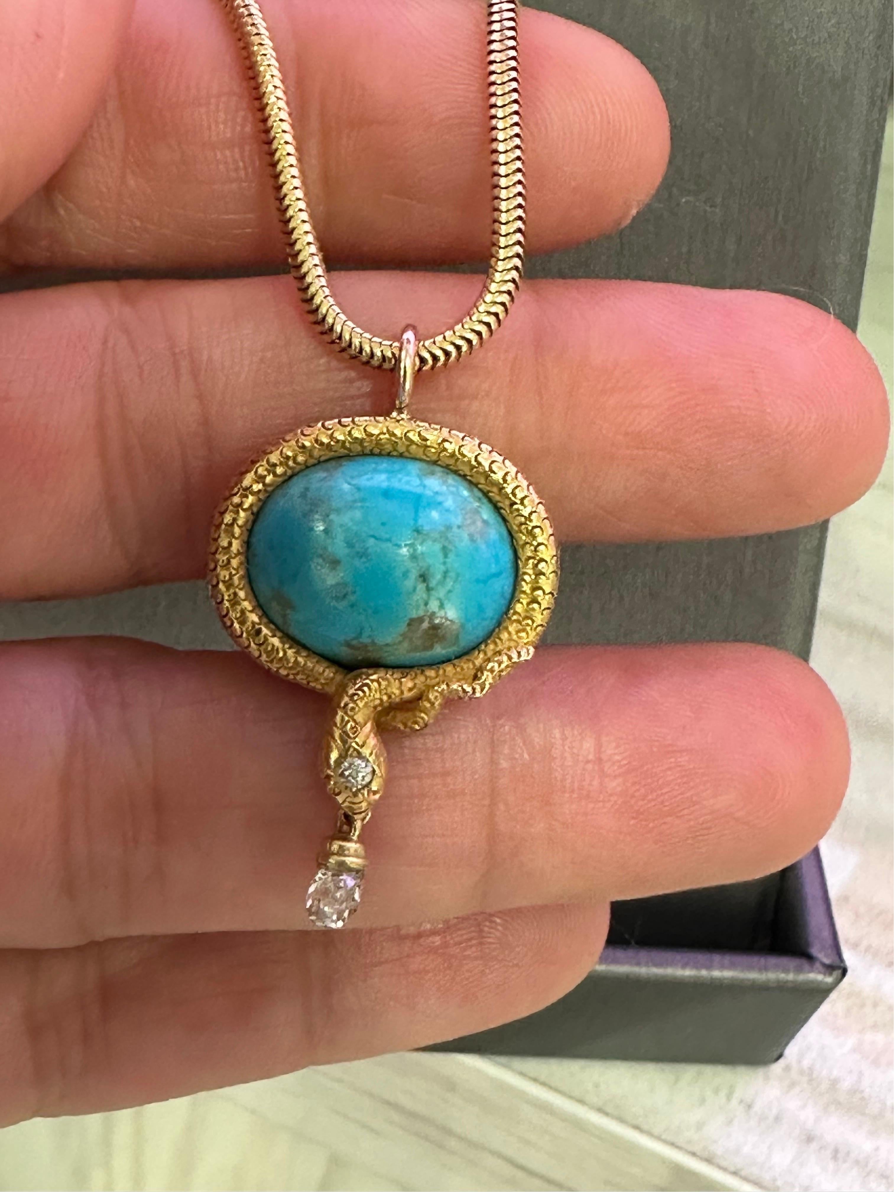 Women's or Men's Mindi Mond Victorian Turquoise Briolette  Diamond Gold Snake Pendant   For Sale