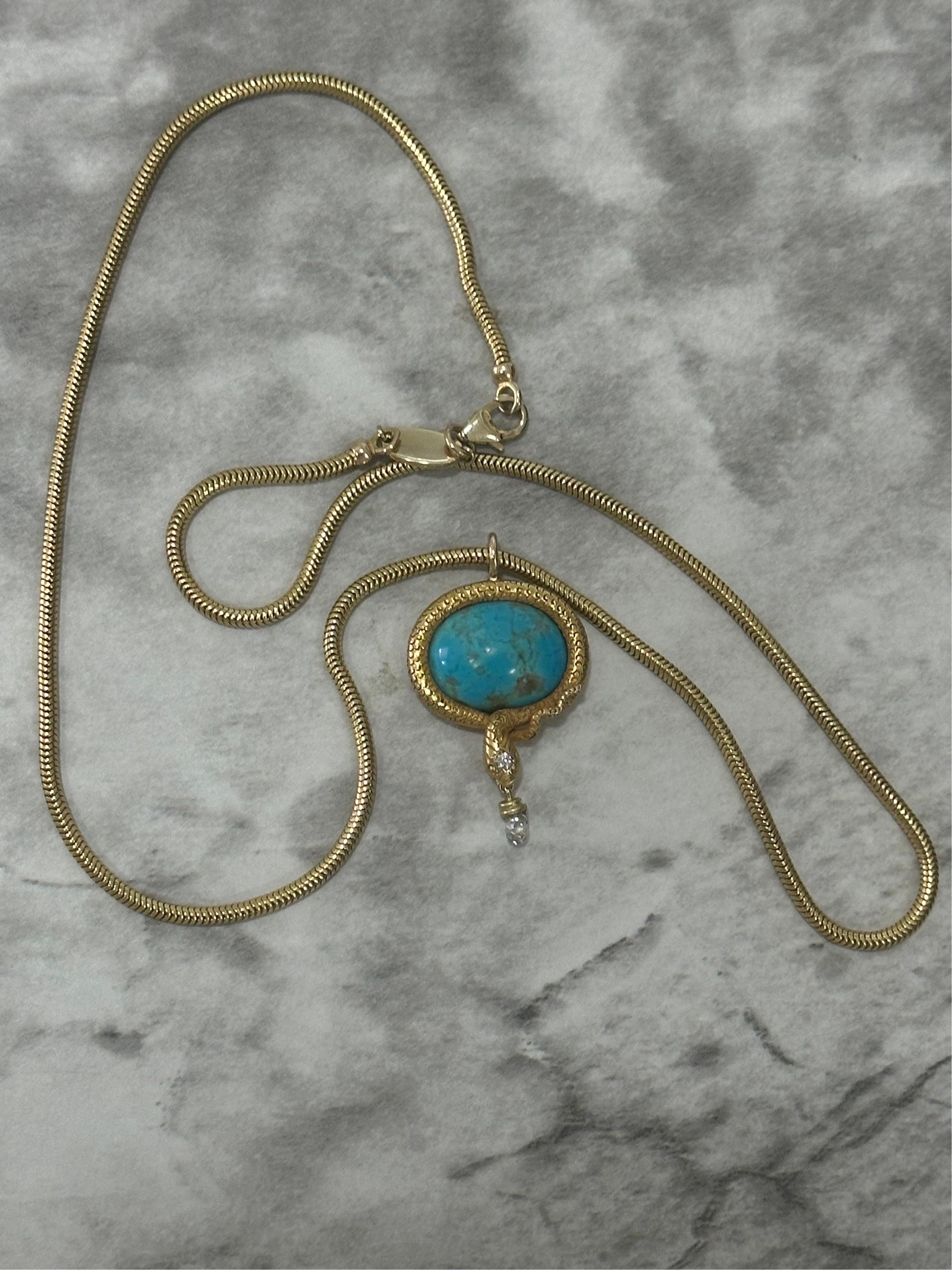 Mindi Mond Victorian Turquoise Briolette  Diamond Gold Snake Pendant   For Sale 3