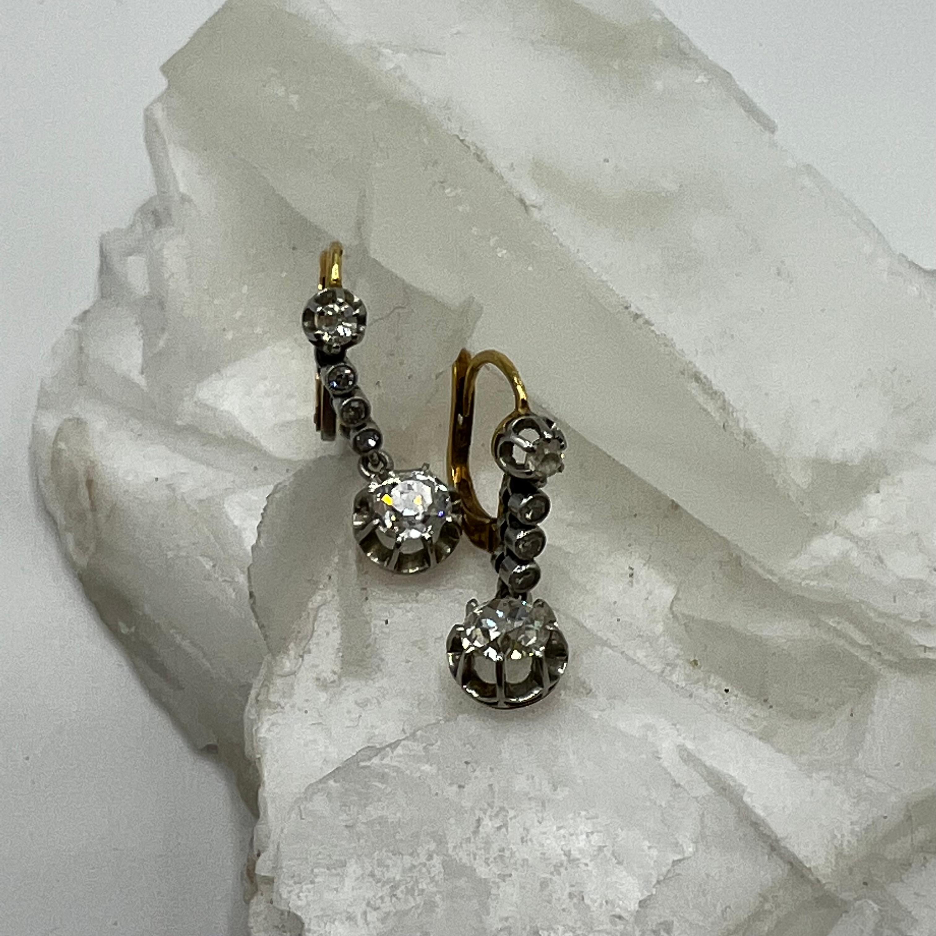 Art Deco Mine Cut Diamond 2.2 Carat Earrings circa 1920s in Platinum and 18 Karat Gold For Sale