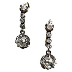 Antique Mine Cut Diamond 2.2 Carat Earrings circa 1920s in Platinum and 18 Karat Gold