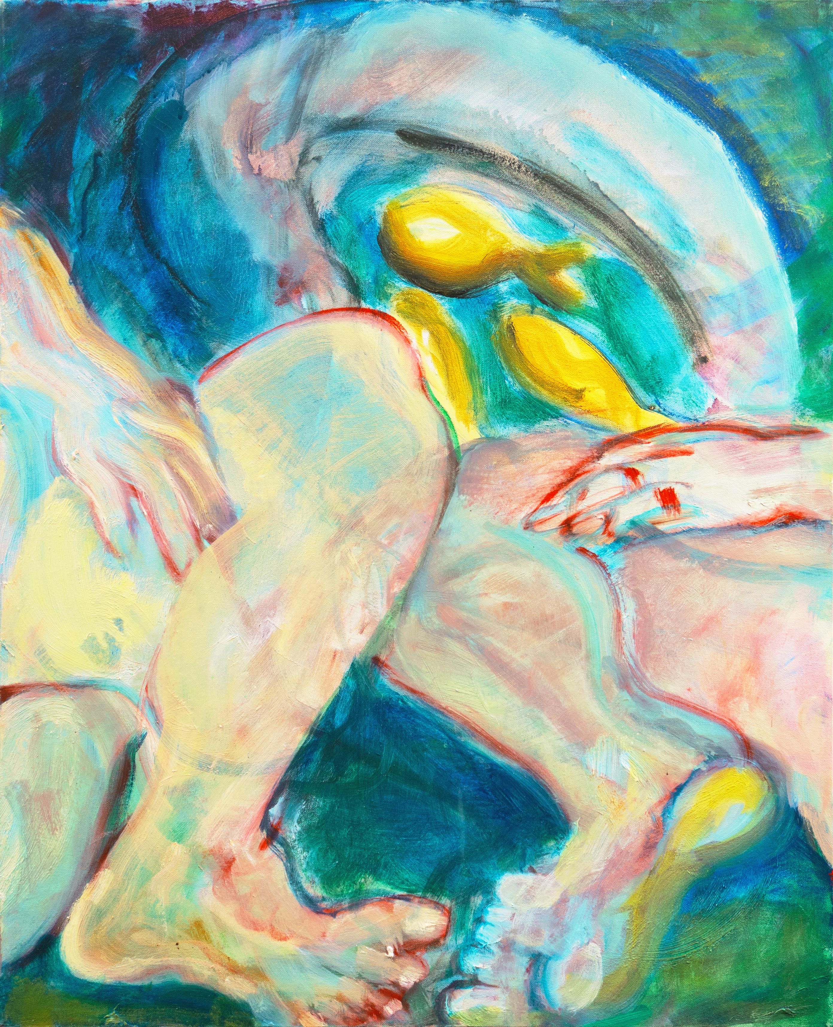'Large Post Impressionist Figural Oil Triptych', Bennington, Richmond Art Center - Beige Figurative Painting by Mine Grassetti