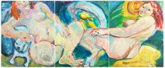Vintage 'Large Post Impressionist Figural Oil Triptych', Bennington, Richmond Art Center