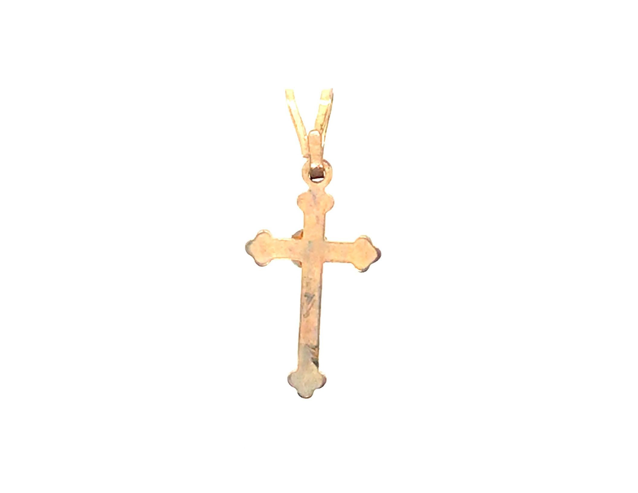Mined Diamond Cross Pendant Necklace Yellow Gold Communion In Good Condition For Sale In Dearborn, MI