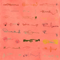 Line Drawing on Red, Mixed Media on Paper