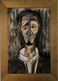 Ceramic Tile Portrait of a Man, Mid-Century Modern Cubist Japanese Artist