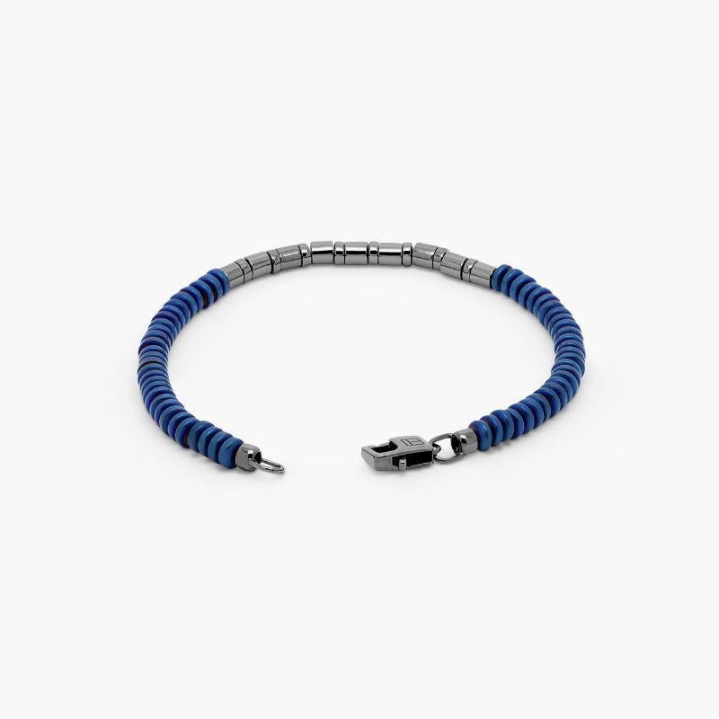 Mineral Bamboo Bracelet in Blue Hematite & Black Rhodium Sterling Silver, Size M In New Condition In Fulham business exchange, London