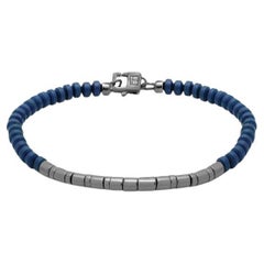 Mineral Bamboo Bracelet in Blue Hematite & Black Rhodium Sterling Silver, Size S