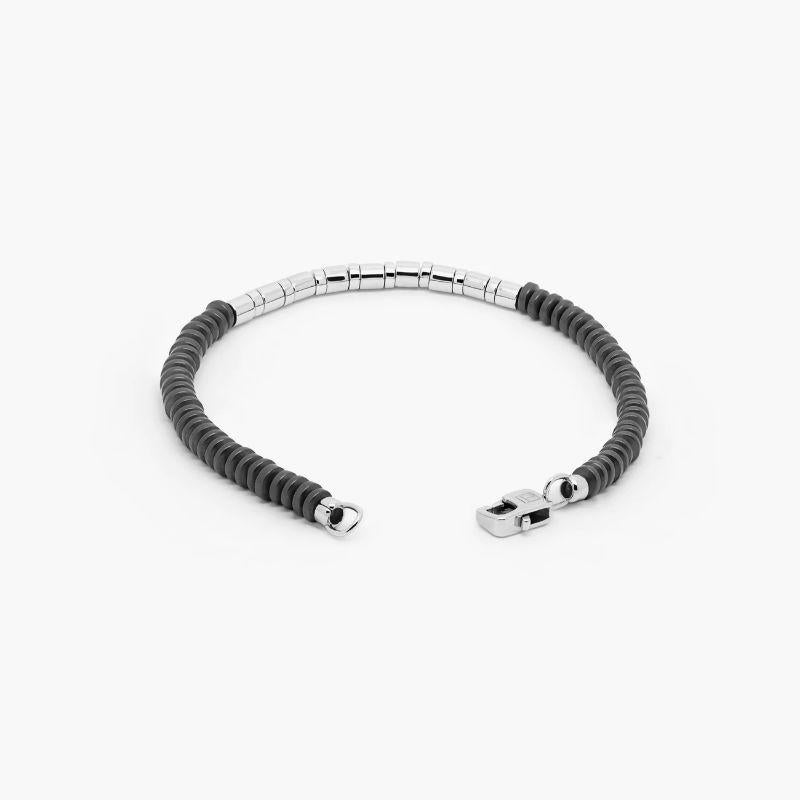 Mineral Bamboo Bracelet in Grey Hematite with Sterling Silver, Size M In New Condition For Sale In Fulham business exchange, London