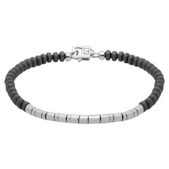 Mineral Bamboo Bracelet in Grey Hematite with Sterling Silver, Size S
