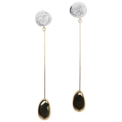 Resin and Brass Mineral Drop Earrings in White Marble