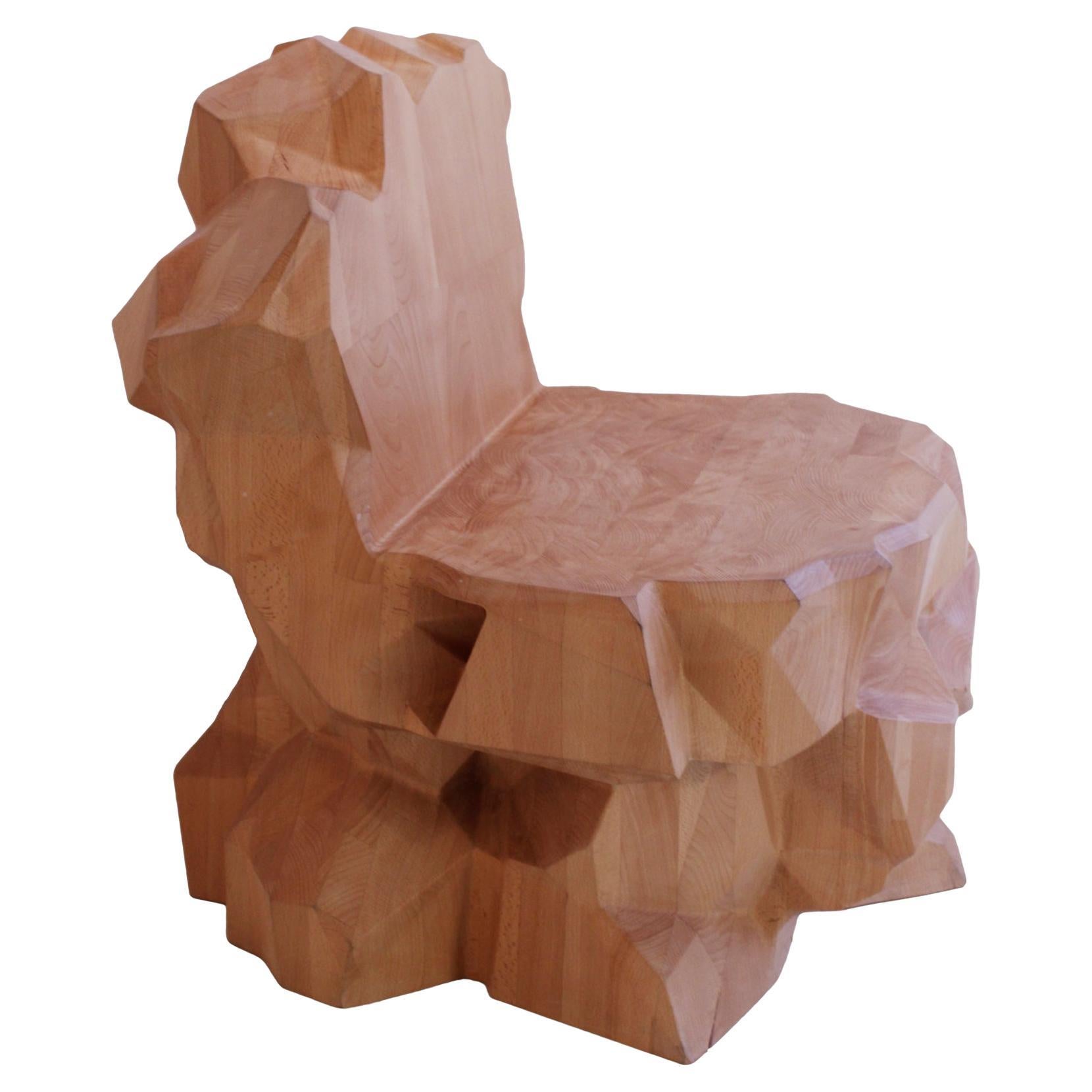"Mineral" Faceted Sculptural Chair in Wood by Dagoberto Rodriguez For Sale