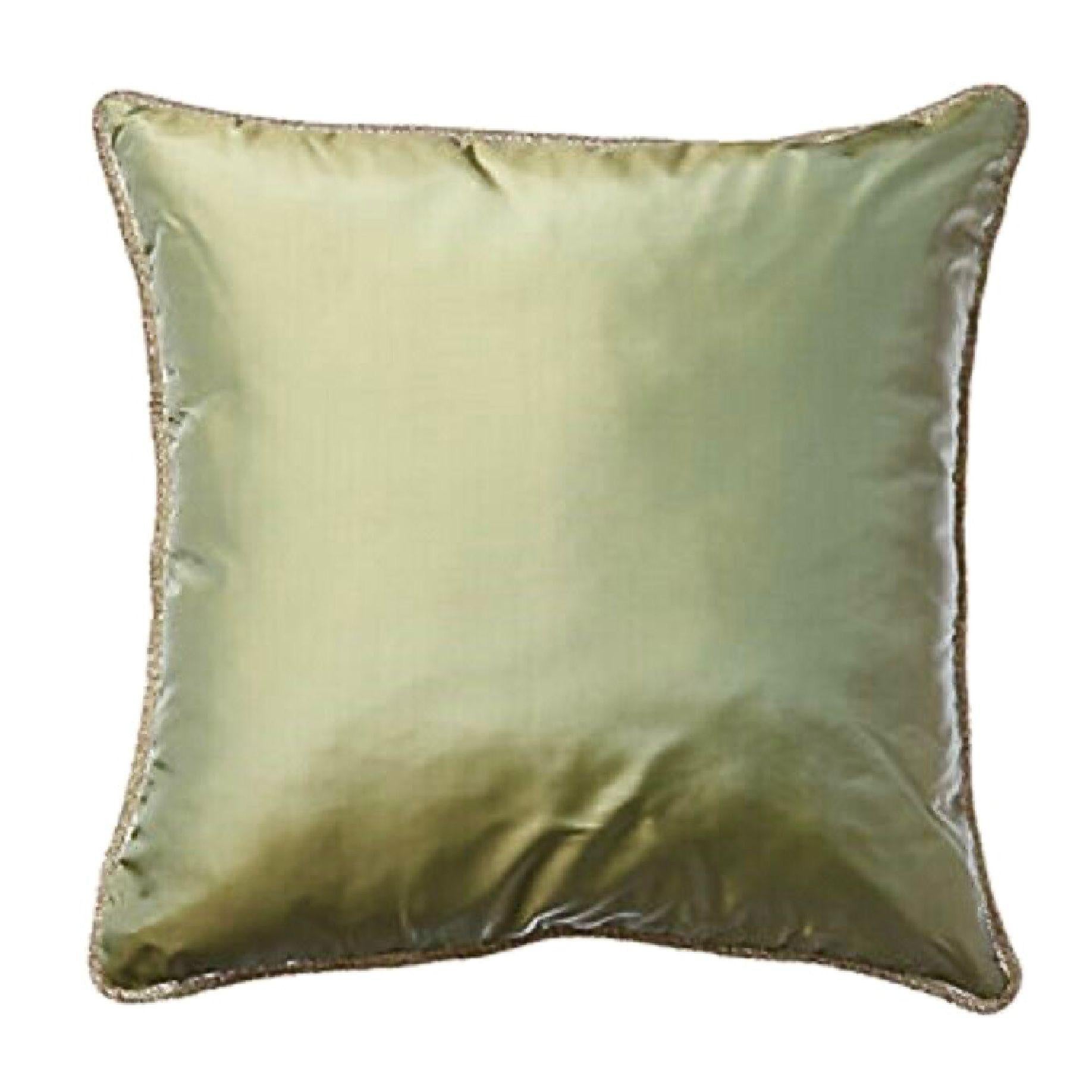 Mineral Green Silk Square Pillow Sham, Crystal Beaded Flange, Zip For Sale