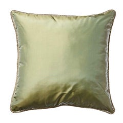 Mineral Green Silk Square Pillow Sham, Crystal Beaded Flange, Zip