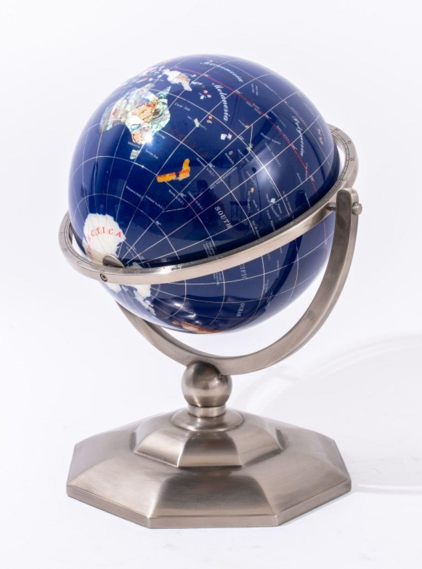 Modern Mineral Speciman Table World Globe on Metal Stand For Sale