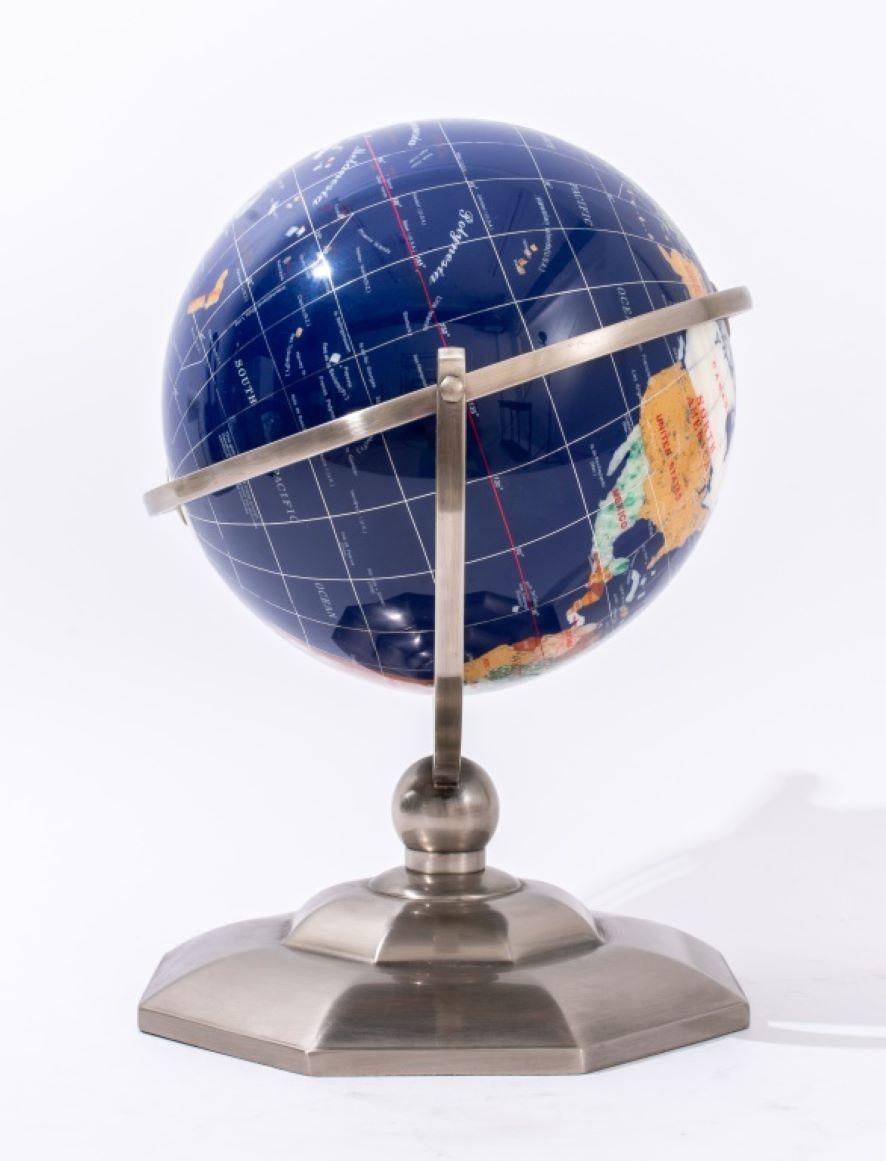Mineral Speciman Table World Globe on Metal Stand In Good Condition For Sale In New York, NY