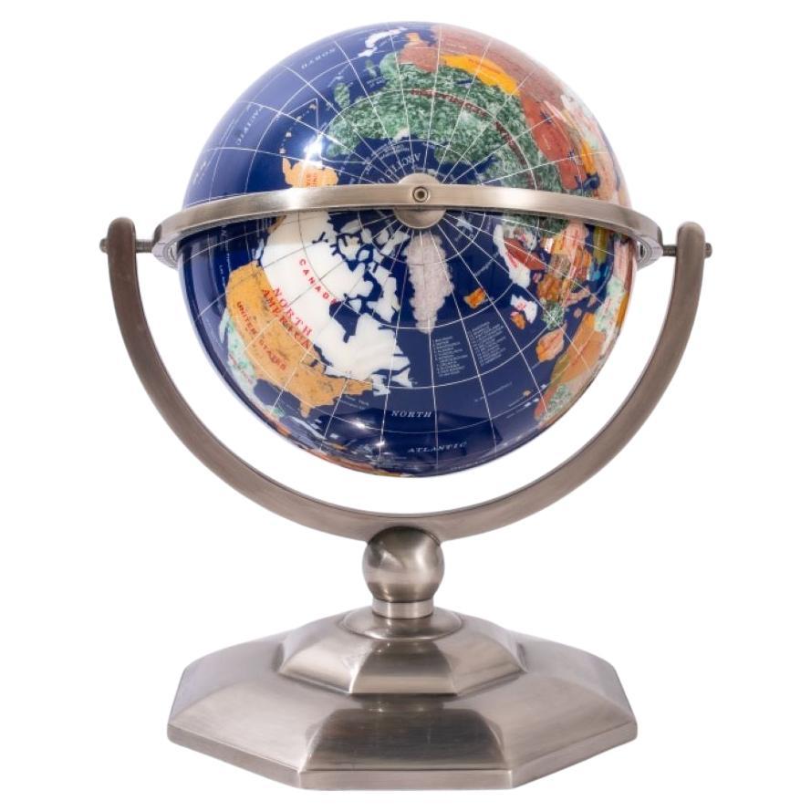 Mineral Speciman Table World Globe on Metal Stand For Sale