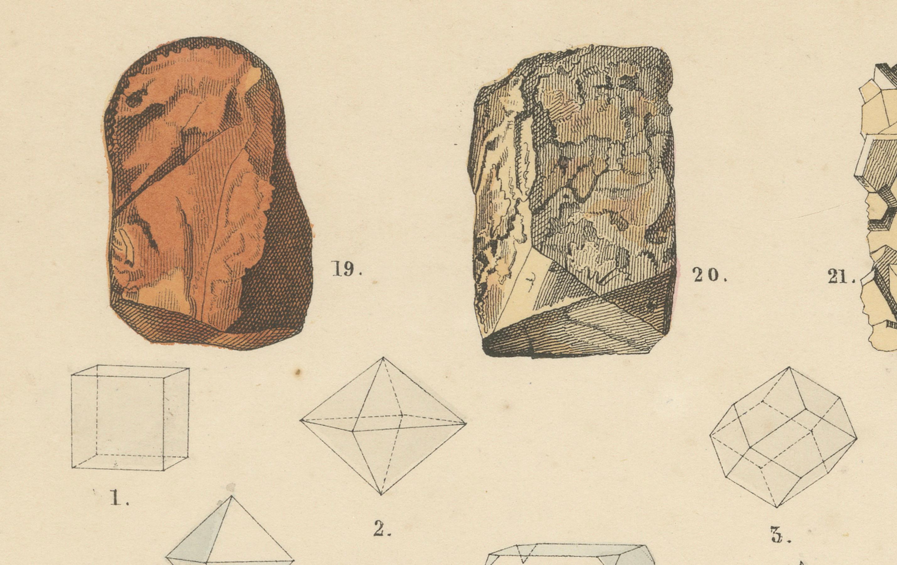 Minerals & Crystals Print: Quartz, Calcite, Ore Rocks, Crystal Shapes – 1867 For Sale 1