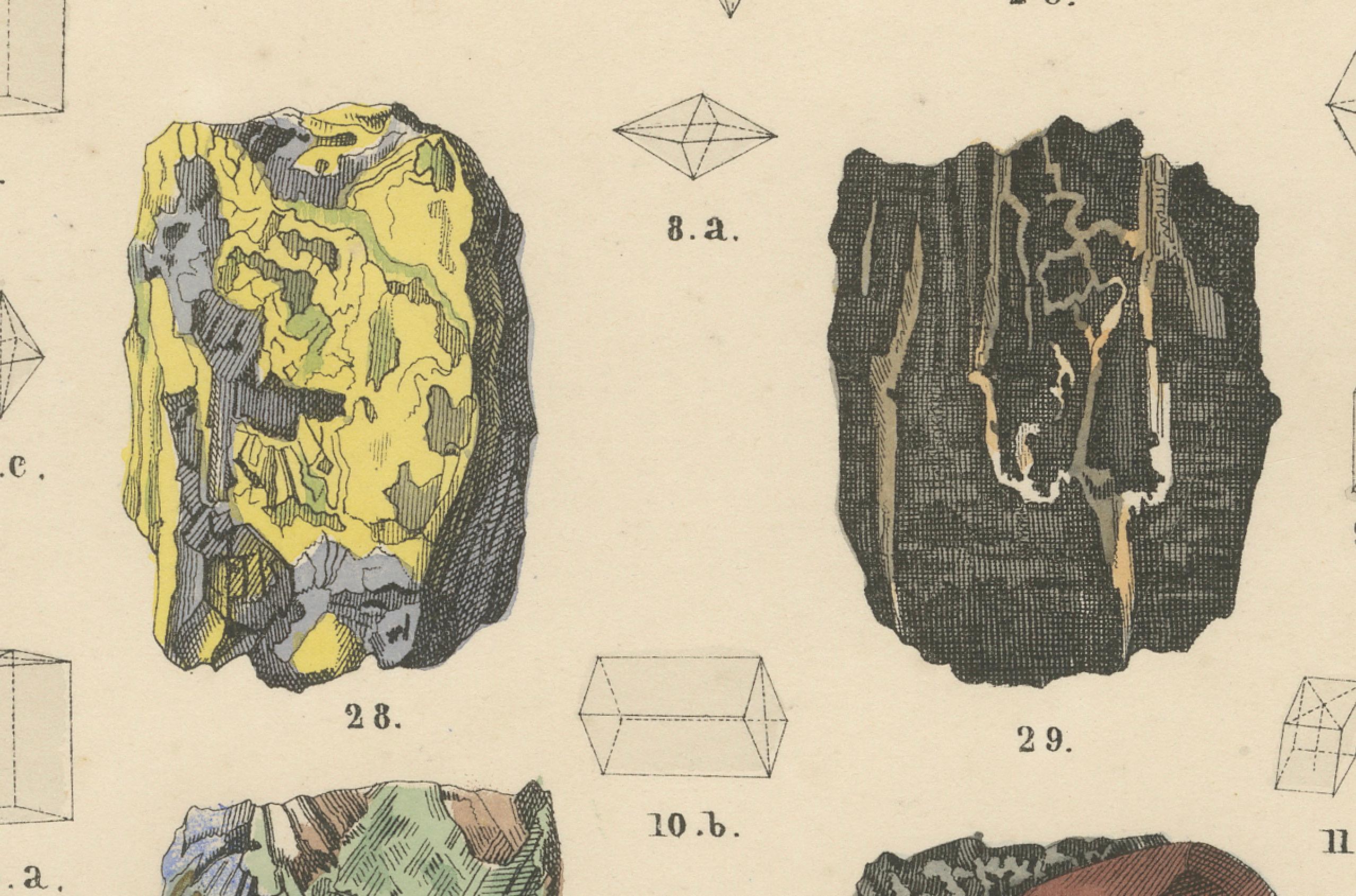 Minerals & Crystals Print: Quartz, Calcite, Ore Rocks, Crystal Shapes – 1867 For Sale 2