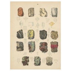 Minerals & Crystals Print: Quartz, Calcite, Ore Rocks, Crystal Shapes – 1867