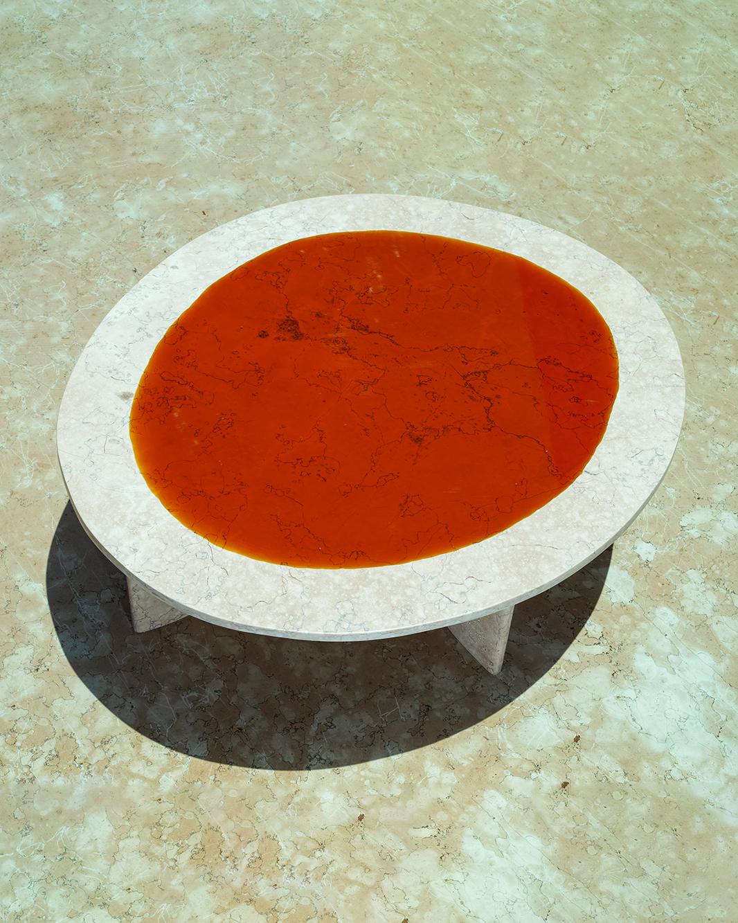 Minerals Red Low Table by Carla Baz
Entirely handcrafted in solid marble with resin inlay.
Dimensions: L 136 x W 75 x H 35/45 CM
Weight: 65 kg
Material: Brescia Viola Marble, resin.
Also available in other shapes: round, rounded square.

The